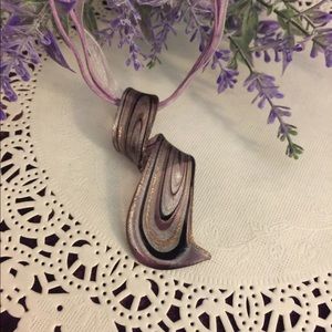 Handblown Glass Curl Pendant - Purple NIB
